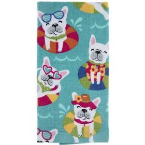 Floating Frenchie Kitchen Towel French Bulldogs in Pool Striped Floaties Cotton